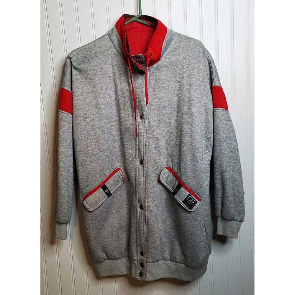 Vintage Current Scene Mens Zipper Gray & Red Sweat Jacket One Size Fits All (XL)